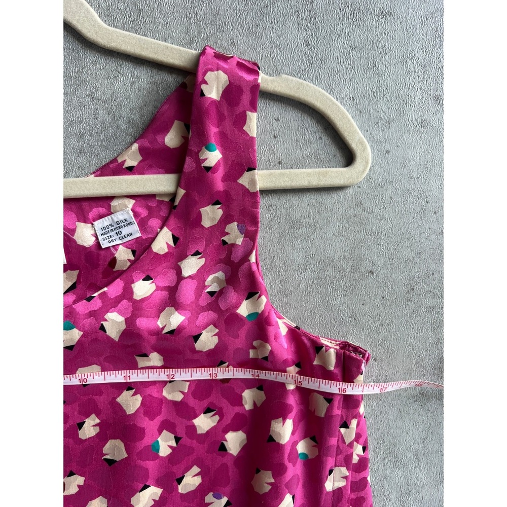 Albert Nipon Silk Dress S 4 Magenta Pink Vintage Drop Waist Abstract 80s Flapper - Picture 5 of 8